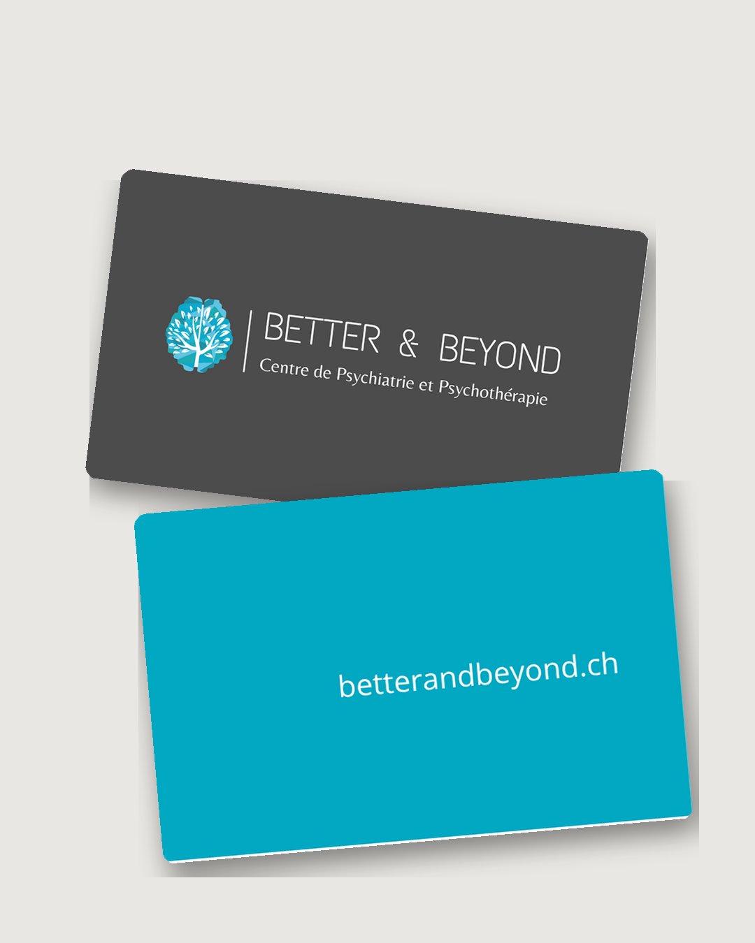 Cartes de visite créées pour le centre de psychiatrie Better & Beyond