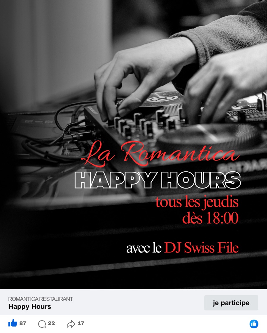 Publication Facebook Happy Hours créée pour le restaurant La Romantica