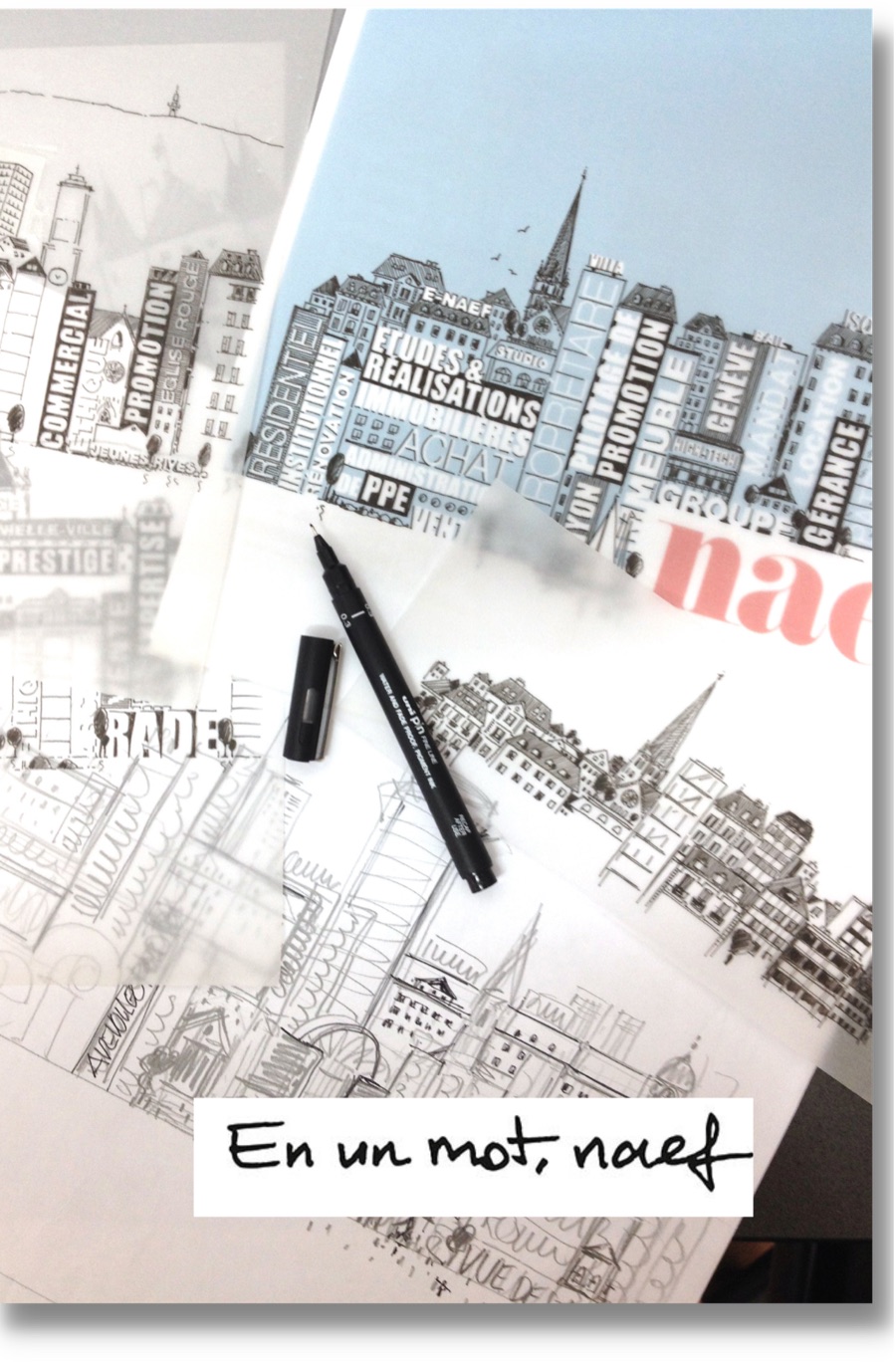 Campagne « En un mot, naef » — croquis d'illustration pour Naef Immobilier