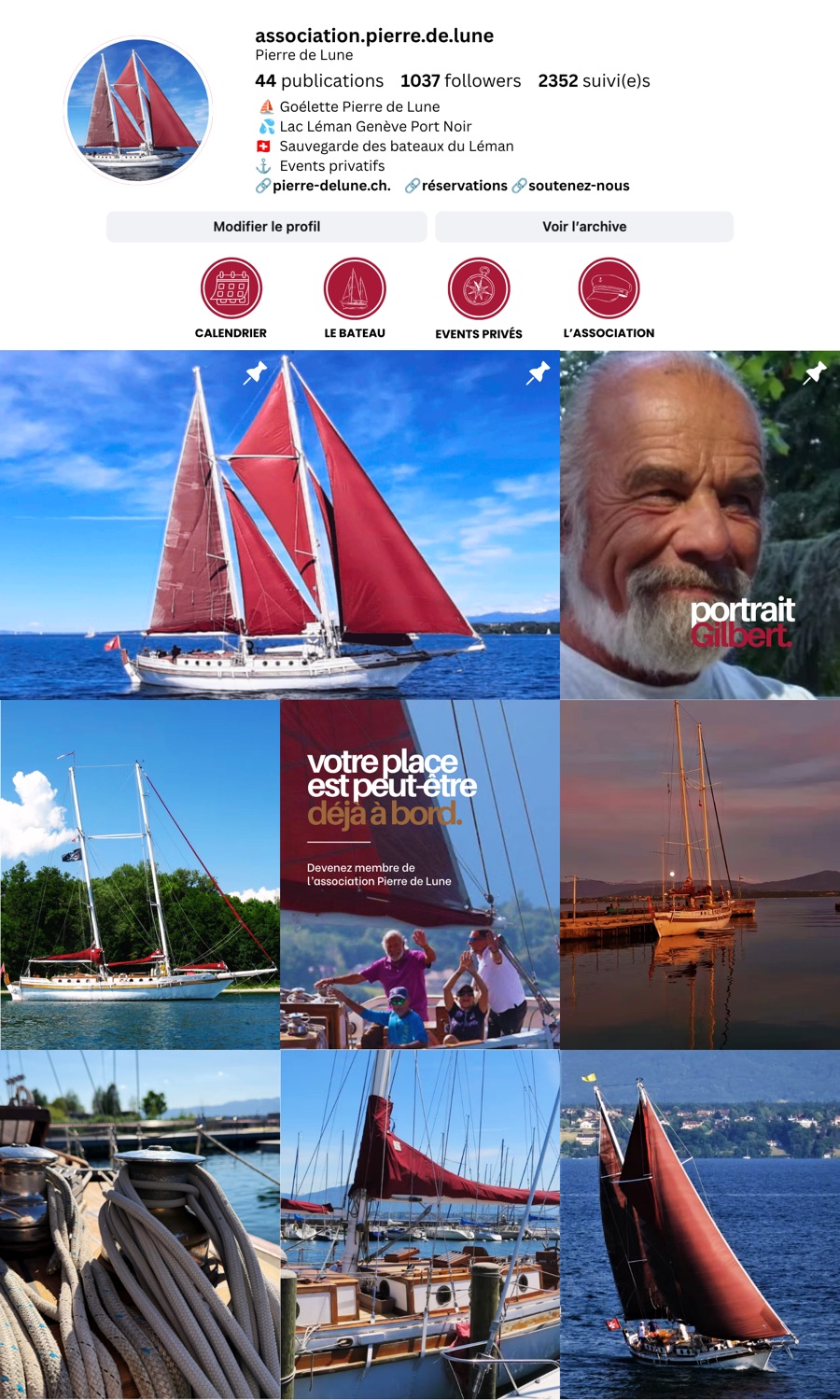 Profil et feed Instagram gérés pour l'Association Bateau Pierre de Lune